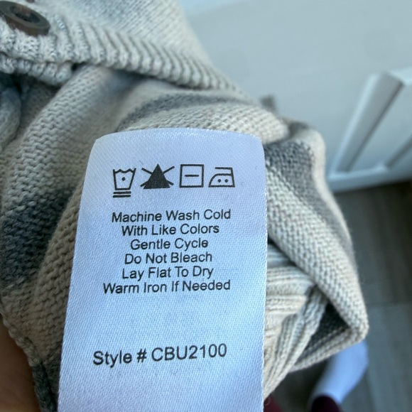 Tan and Gray Stripe Matching Baby Boy Sweater Set - Picture 7 of 7